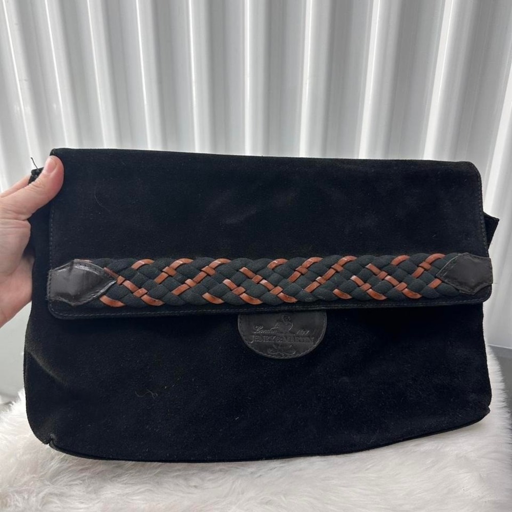 Genuine Black Suede Leather Clutch Crossbody Purse by Henry & Martin -‎ Braided
